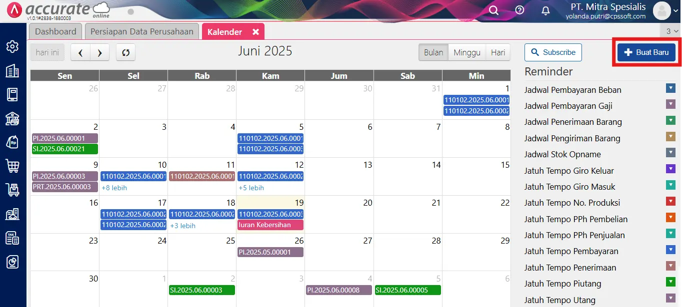 baca kalender Accurate Online